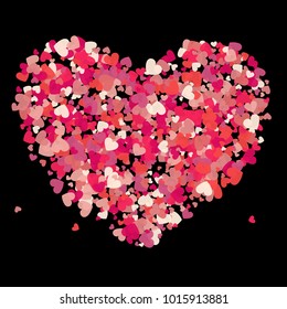 Heart shape vector pink confetti splash. Vector illustration