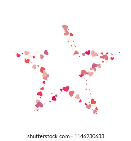 Heart shape vector pink confetti with white star frame inside