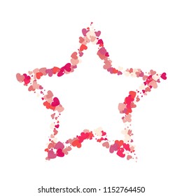 Heart shape vector pink confetti with white star frame inside