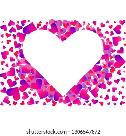 Heart shape vector pink confetti splash with white heart frame inside. Border design element. Valentines day. Vector