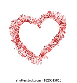 Heart shape vector pink confetti splash with white heart frame inside.
