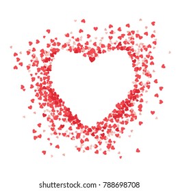 Heart shape vector pink confetti splash with white heart frame inside