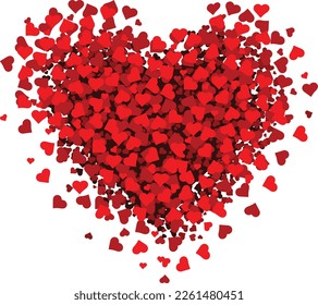 Heart shape vector red confetti splash 3d heart Heart form of a lot of small hearts