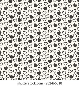Heart shape vector seamless pattern. Black and white colors