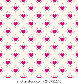 Heart shape vector seamless pattern. Pink and white colors. Valentines day background for invitation