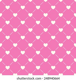 Heart shape vector seamless pattern. Pink and white colors. Valentines day background for invitation