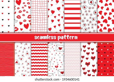Heart shape vector seamless patterns. Endless texture can be used for printing onto fabric and paper or scrap booking. Valentines day background for invitation.