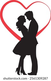 heart shape vector silhouettes of bride and groom. propose to a woman lovely couple