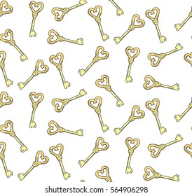 Heart shape vintage retro key hand drawn seamless vector pattern
