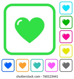 Heart shape vivid colored flat icons in curved borders on white background