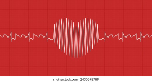 Heart shape wavy line, Heart beat electrocardiogram pulse