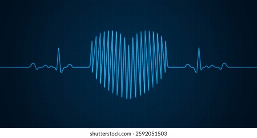 Heart shape wavy line, Heart beat electrocardiogram pulse