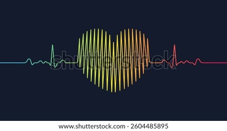 Heart shape wavy line, Heart beat electrocardiogram pulse