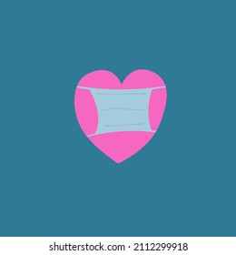 heart shape wearing a mask to prevent virus.