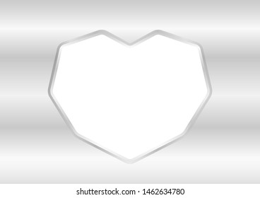 heart shape white on silver background, white frame shaped heart on silver texture for greeting card paper, luxury heart shape for decoration valentine graphic icon, cute heart shape for copy space
