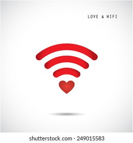 Heart shape and wifi sign. Happy valentine 's day background. Vector illustration