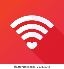 Heart shape and wifi sign. Happy valentine 's day background. Vector illustration. Valentine symbols. Digital love. Internet love. Love connection. Wifi hotspot icon.Online dating concept. Love sign