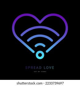 Heart shape with wifi signal. Spread love. Simple line art icon. Vector file.