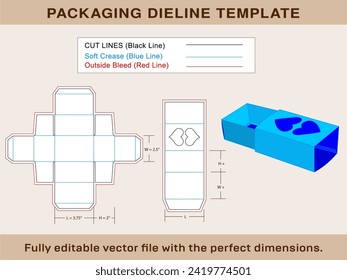 Heart shape Window Macaron Box, Dieline Template and 3D box