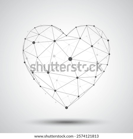 Heart shape with wireframe polygonal lines connect dot isolated on white background. Low poly style design. Vector illustration.