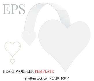 Heart shape Wobbler vector, template with overprinted die cut / laser cut lines. White, clear, blank, isolated heart wobbler mock up on white background with perspective presentation