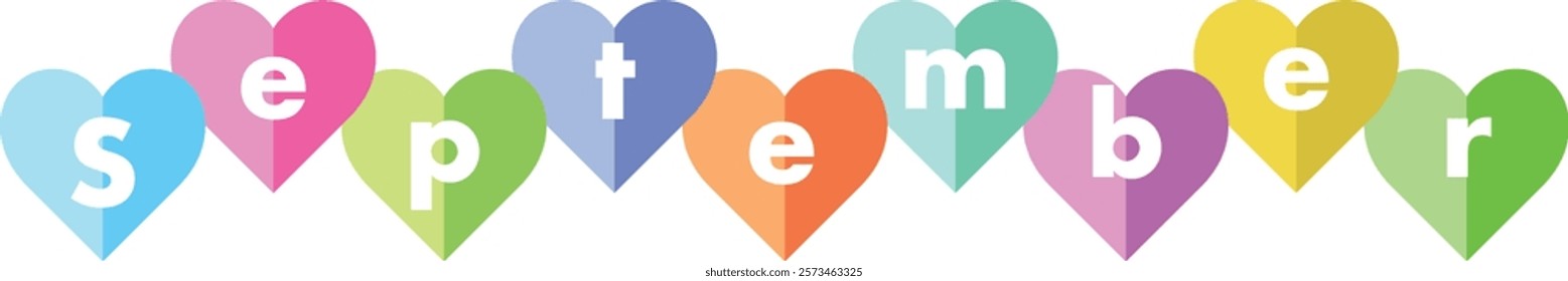 heart shape with word SEPTEMBER white color, isolated on white background.