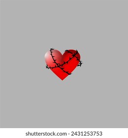 The heart shape is wrapped in sharp spines,vector illustration.