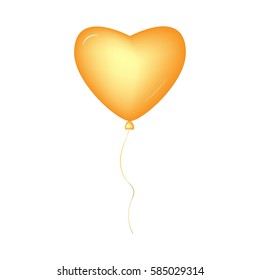 Heart shape yellow balloon isolated on white background for greeting card design decoration.