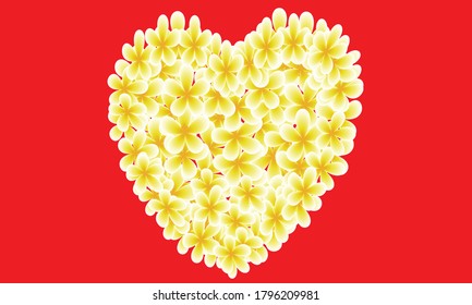 Heart shape yellow flower vector with red background