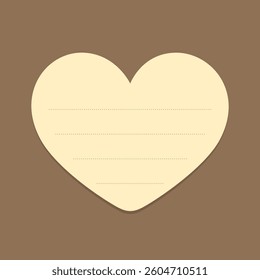 Heart shape yellow sticky note illustration.Valentines day memo paper template mockup.