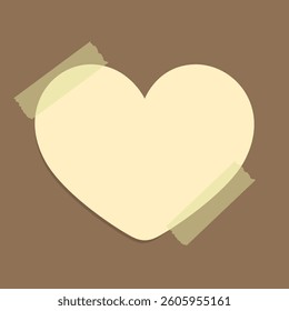 Heart shape yellow sticky note illustration.Valentines day memo paper template mockup.