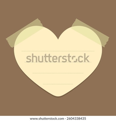 Heart shape yellow sticky note illustration. Valentines day memo paper template mockup.
