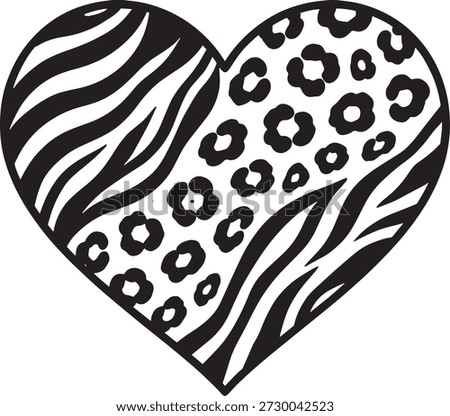 Heart shape with zebra and leopard animal print pattern