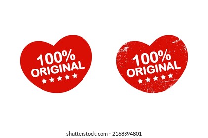 Heart shaped 100 percent original grunge rubber stamp isolated on a white background. badge. unique concept. vector illustration