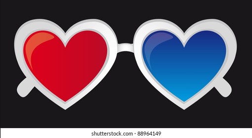 heart shaped 3d glasses vector over white background