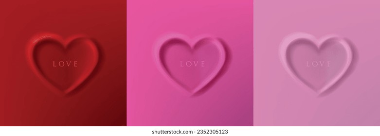 Herzförmiges 3D-Rahmendesign in Rot, Violett, Rosa und sanften Rottönen. Elemente für das Design des Valentinstag-Festivals. Draufsicht.