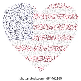 Heart shaped abstract American flag - the flag of United States of America made of small red, white and blue question marks