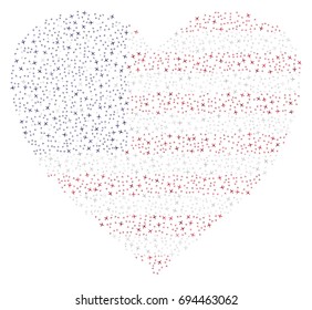 Heart shaped abstract American flag - the flag of United States of America made of small red, white and blue air planes