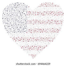 Heart shaped abstract American flag - the flag of United States of America made of small red, white and blue houses