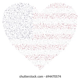 Heart shaped abstract American flag - the flag of United States of America made of small red, white and blue wrist watches
