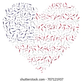 Heart shaped abstract American flag - the flag of United States of America  made of pencils