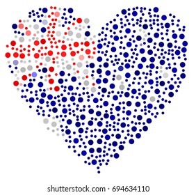 Heart shaped abstract Australian flag - the flag of Australia made of small red, white and blue circles
