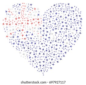 Heart shaped abstract Australian flag - the flag of Australia made of small red, white and blue planes