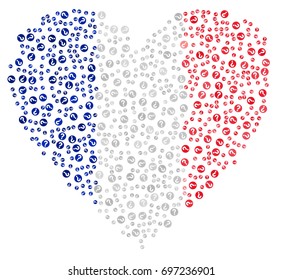 Heart shaped abstract French flag - the flag of France made of small red, white and blue question marks