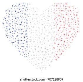 Heart shaped abstract French flag - the flag of France made of running men