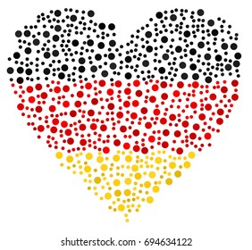 Heart shaped abstract German flag - the flag of Germany made of small red, black and yellow circles