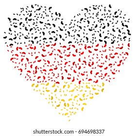 Heart shaped abstract German flag - the flag of Germany made of small red, black and yellow hearts