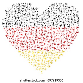 Heart shaped abstract German flag - the flag of Germany made of small red, black and yellow cars