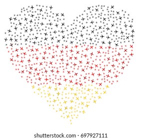 Heart shaped abstract German flag - the flag of Germany made of small red, yellow and black planes