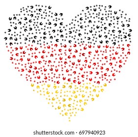 Heart shaped abstract German flag - the flag of Germany made of small red, white and blue houses